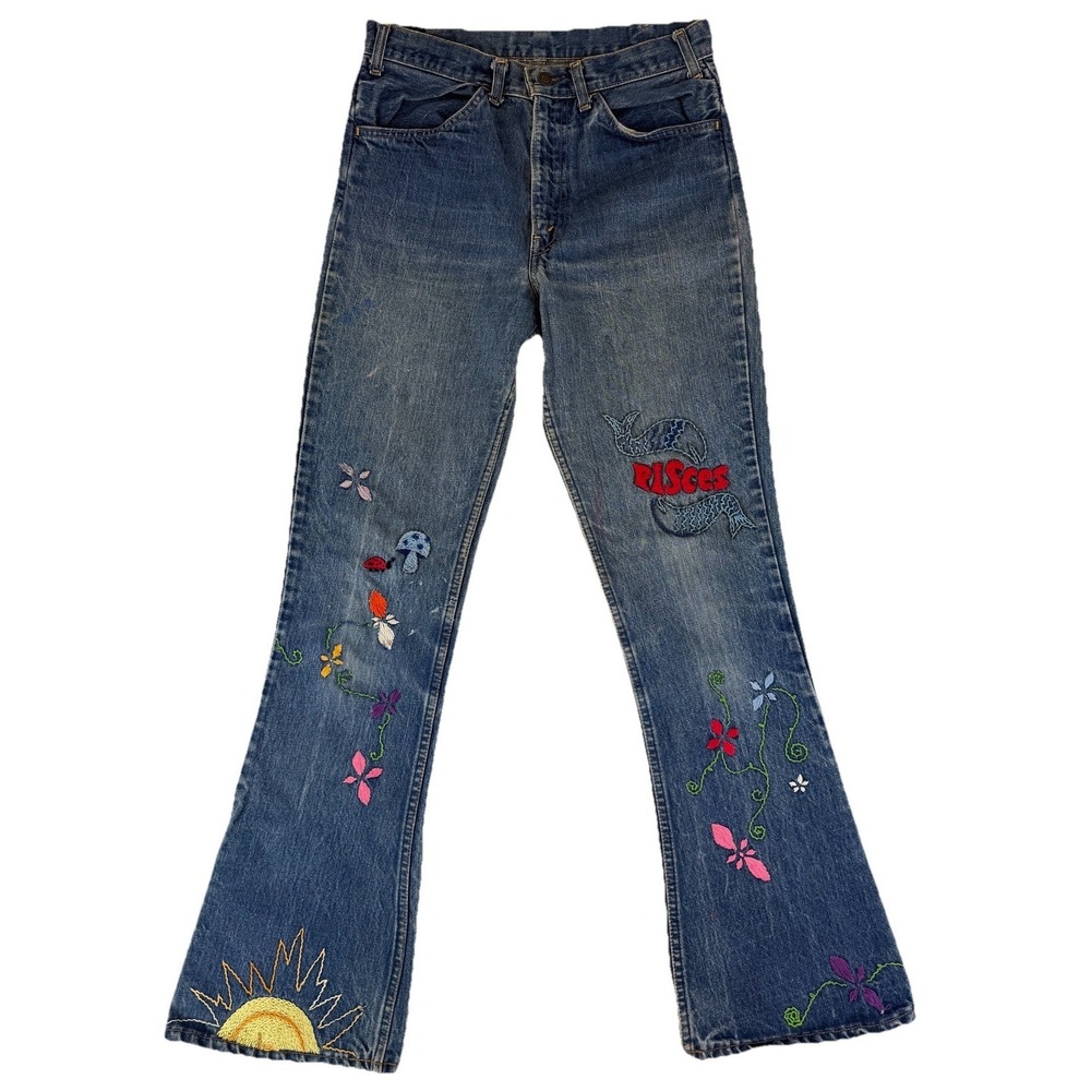 VTG 1970s Levi's Big E Orange Tab Blue Jeans Talon Zip Women's 30x32 Embroidered